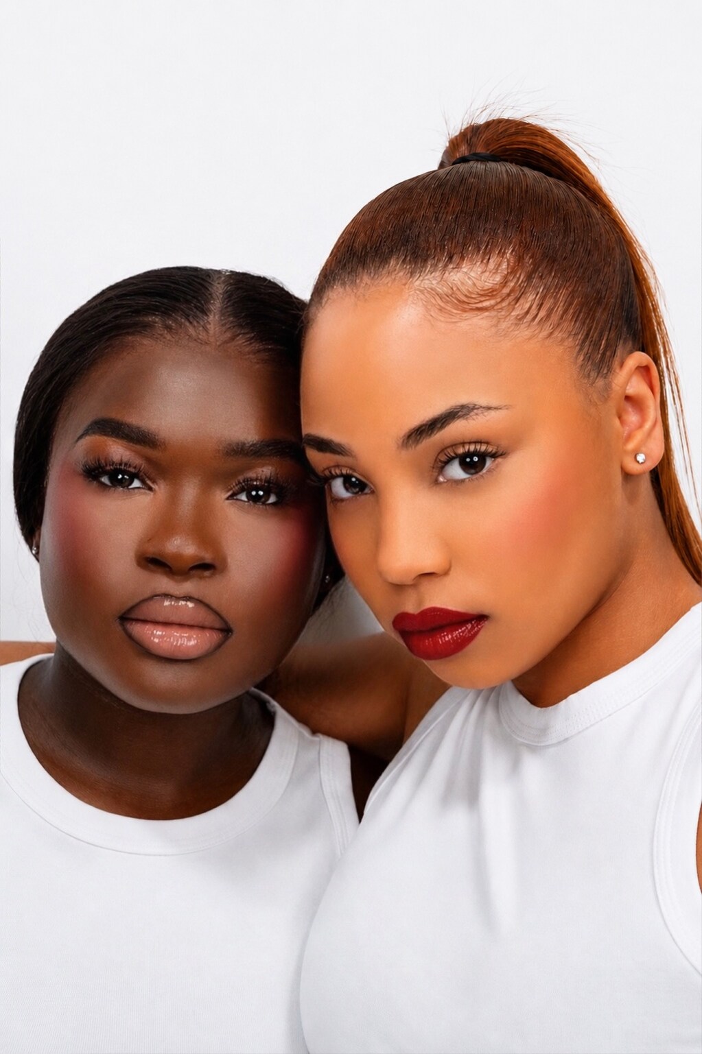 Two Iyrallicious beauty models in finished makeup looks.